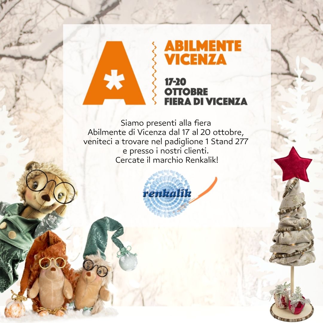 Siamo presenti alla fiera Abilmente di Vicenza dal 17 al 20 ottobre, veniteci a trovare nel padiglione 1 Stand 277 e presso i nostri clienti. Cercate il marchio Renkalik!